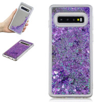 Луксозен силиконов гръб ТПУ FASHION с течност и лилав брокат за Samsung Galaxy S10 Plus G975 прозрачен